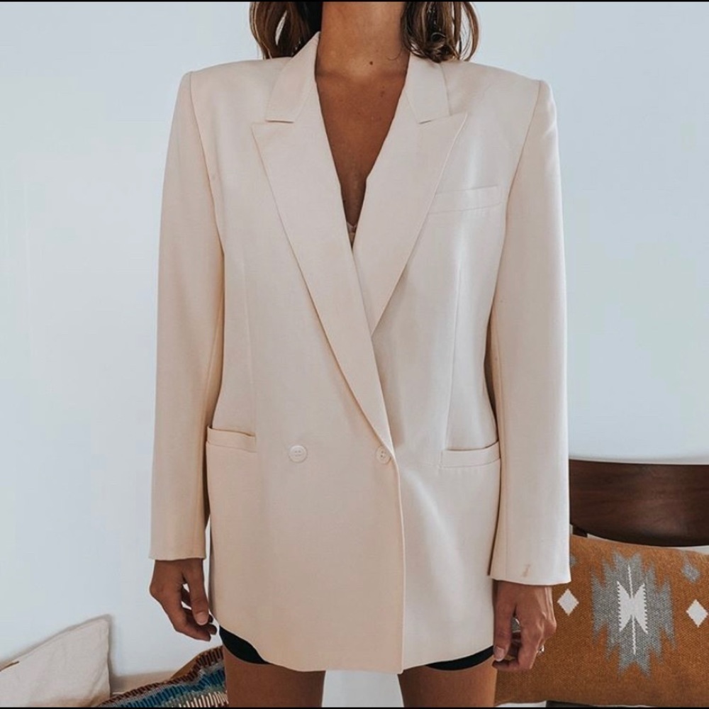 Womens Cream Double-Breasted Blazer Jacket